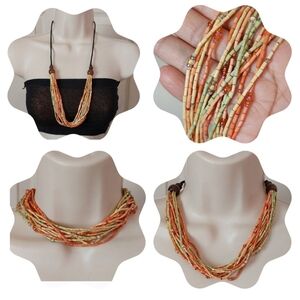 Multistrand Pastel Multicolor Tube Beads Artisan Adjustable Necklace